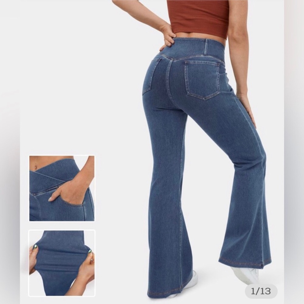 HalaraMagic High Waisted Crossover Pocket Washed Stretchy Knit Super Flare Jeans